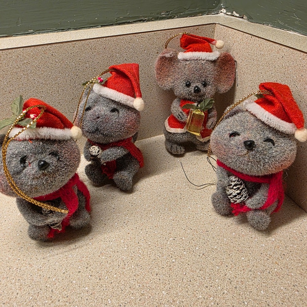 Morgan Inc Scruffy Squirrel Mouse Ornaments Set of 4 Vintage Christmas Decor